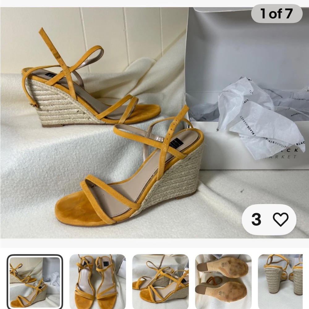 White House Black Market Mustard Delilah Wedge Sandals